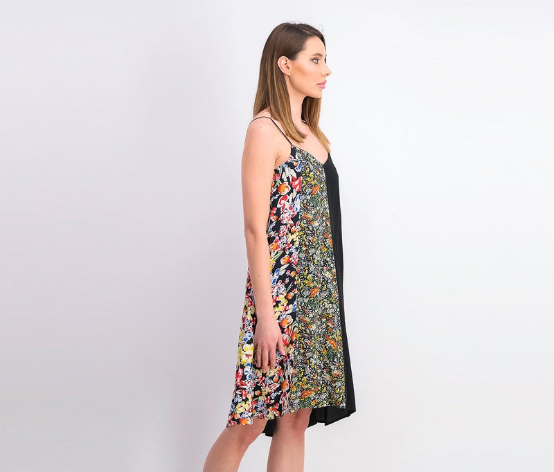 Women Floral Print Dress, Black Combo