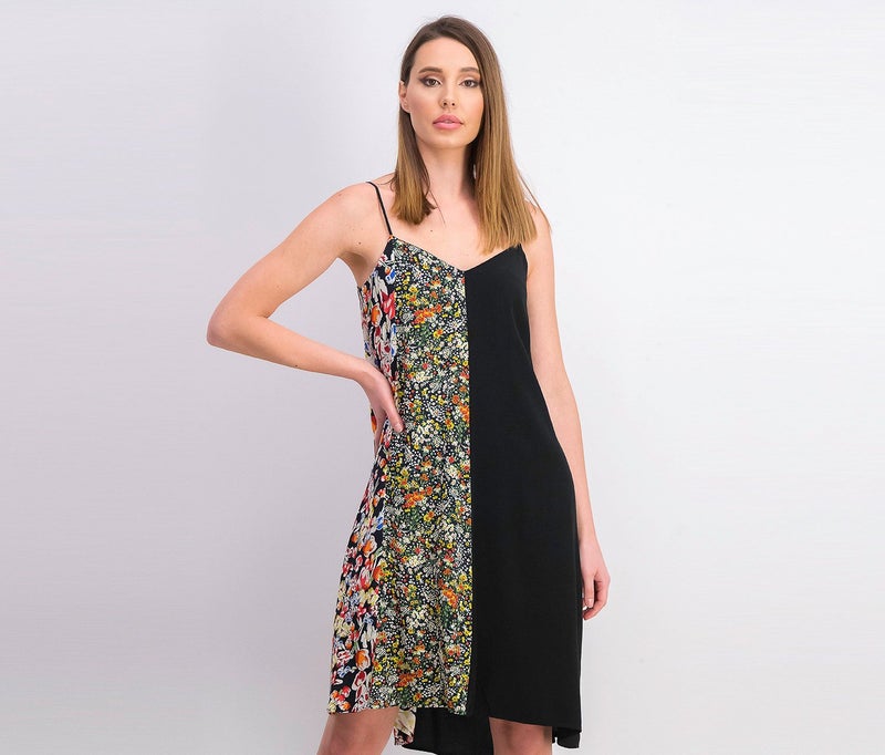 Women Floral Print Dress, Black Combo