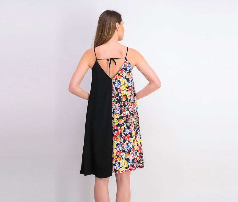 Women Floral Print Dress, Black Combo