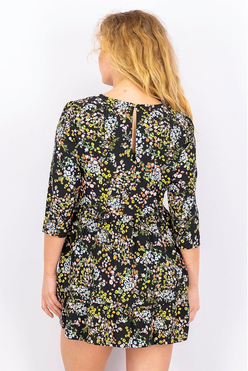 Women Petite Floral Print Shift Dress, Black Combo