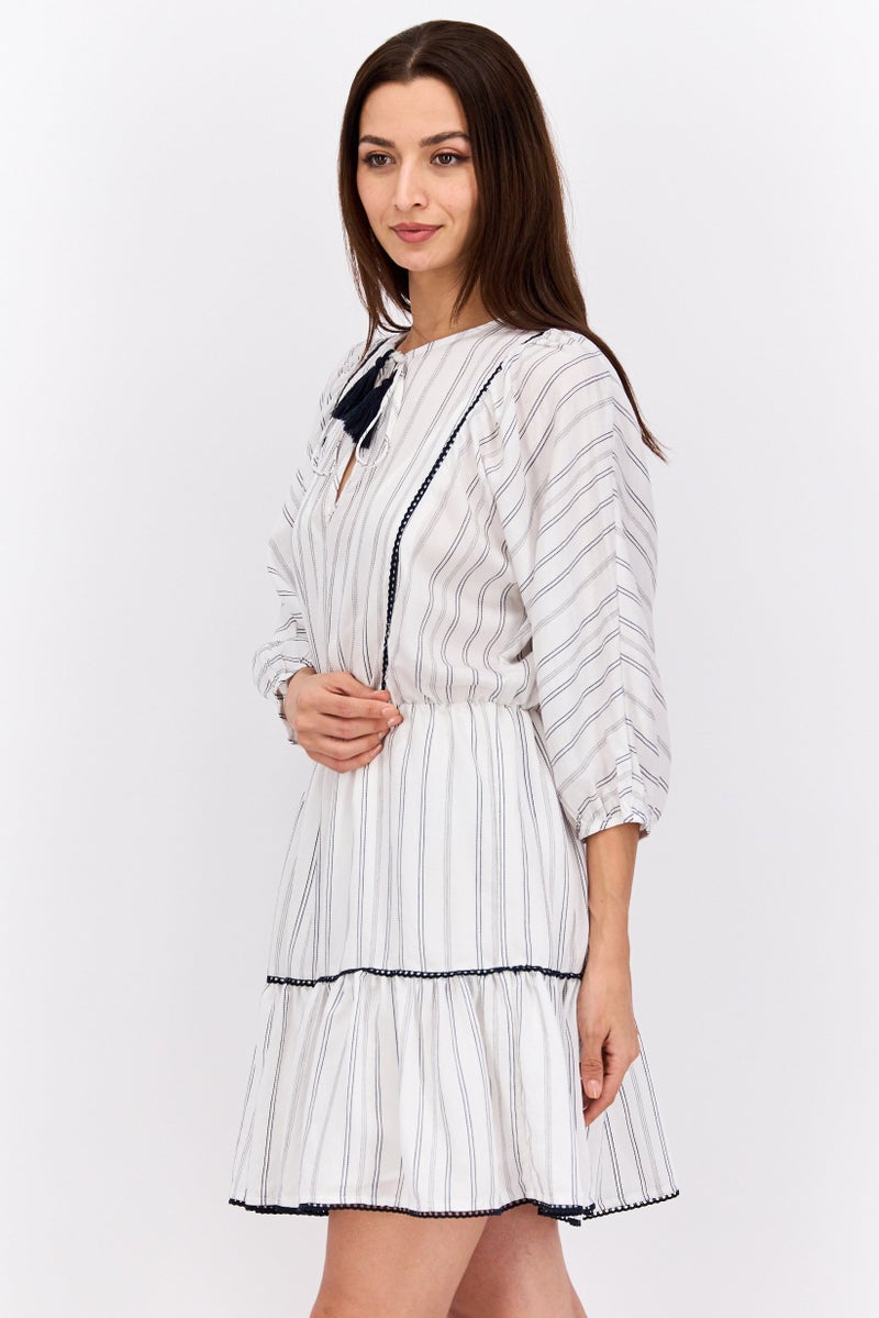 Women Stripe Mini Dress, White/Navy Blue