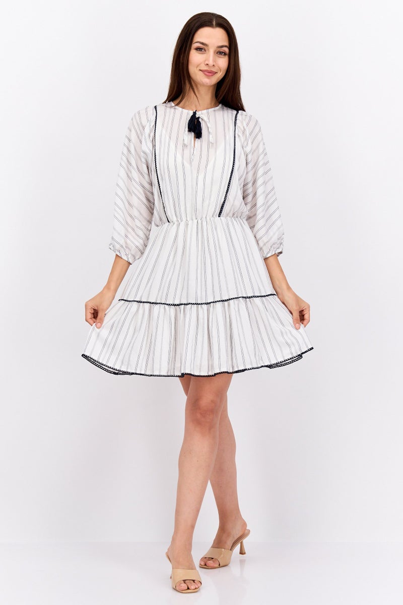 Women Stripe Mini Dress, White/Navy Blue