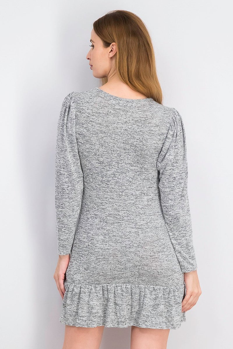 Women Petite Puffed Sleeve Mini Dress, Grey