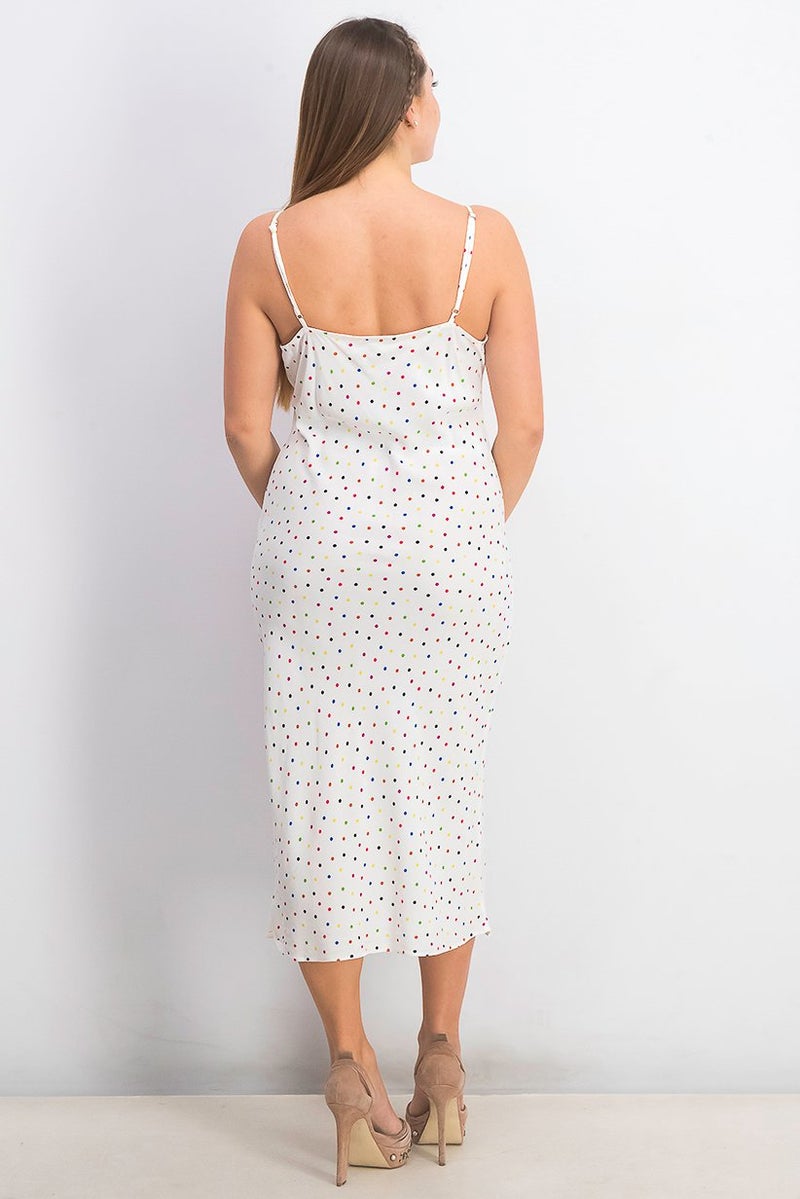 Women Micro Dot Print Midi Dress, White Combo