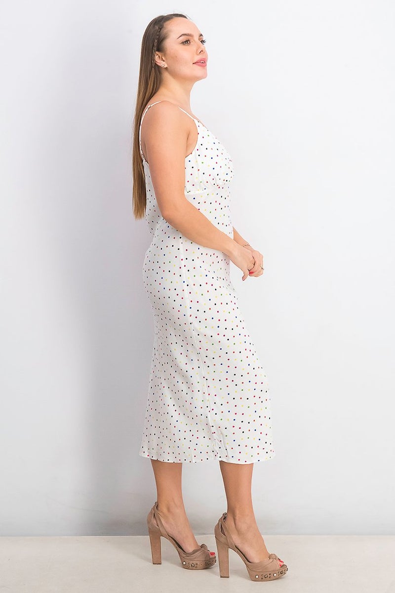 Women Micro Dot Print Midi Dress, White Combo