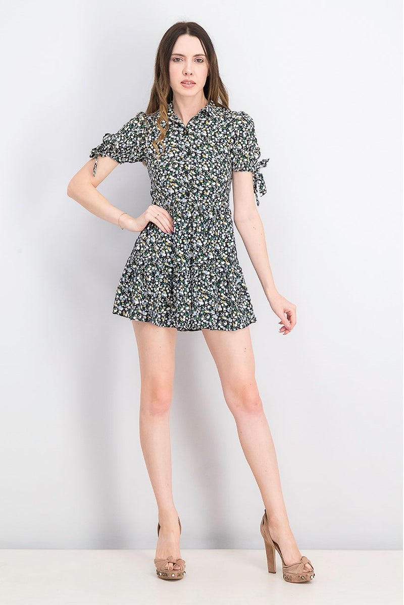 Women Petite Printed Tie Sleeve Mini Dress