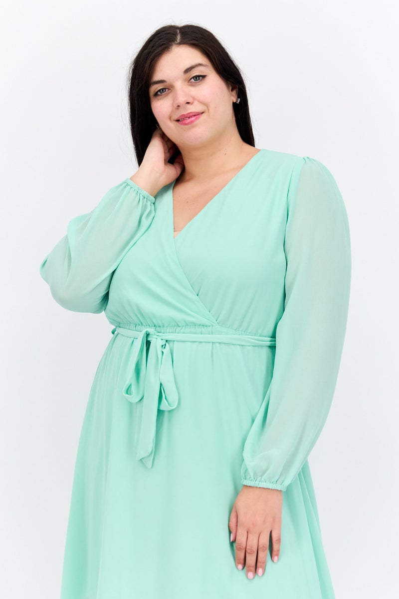 Women Plain Mini Dress, Mint Green