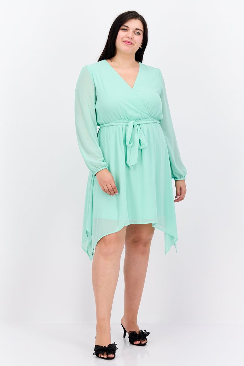 Women Plain Mini Dress, Mint Green