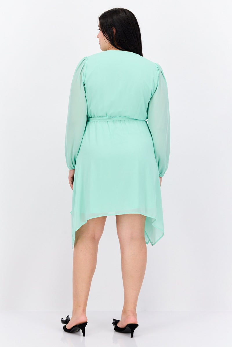 Women Plain Mini Dress, Mint Green