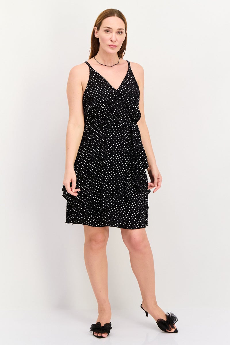 Women Polka Dot Mini Dress, Black