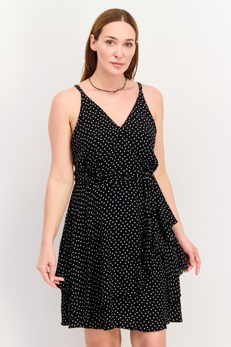 Women Polka Dot Mini Dress, Black