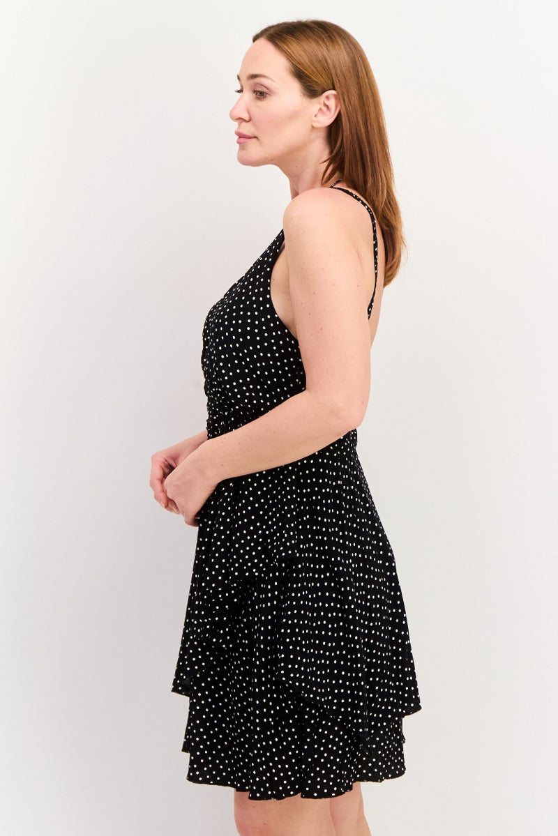 Women Polka Dot Mini Dress, Black