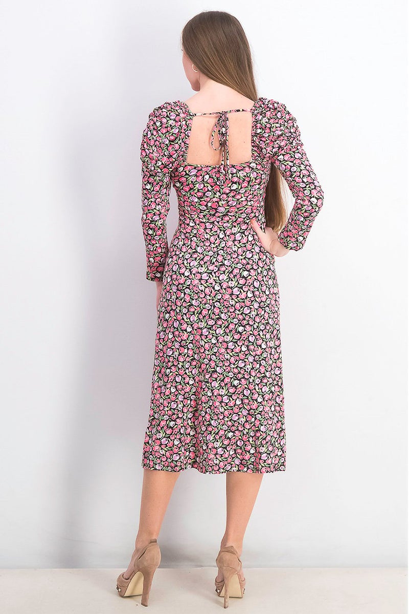 Women Petites Floral Long Sleeve Maxi Dress, Pink Combo