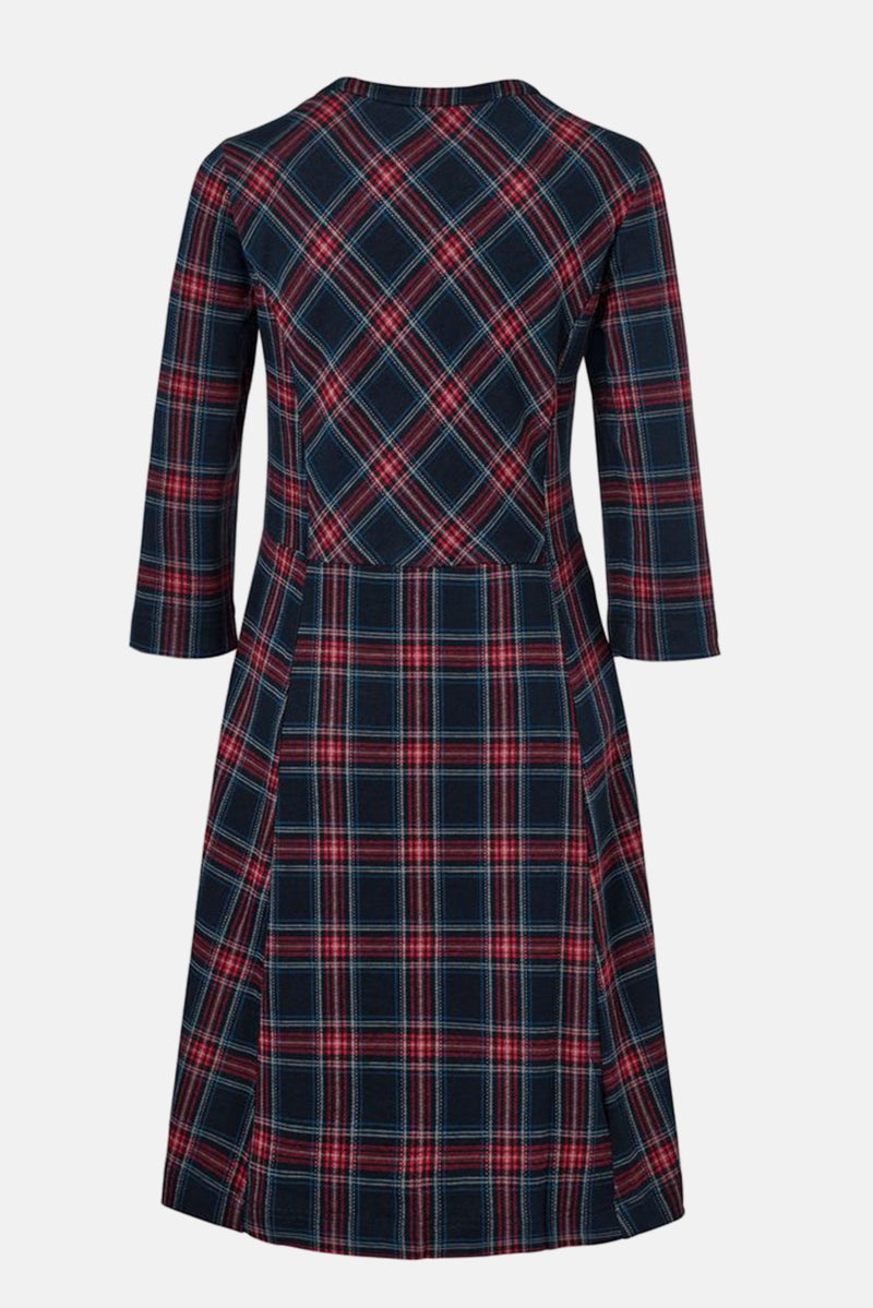 Women Plaid Midi Dress, Navy Combo