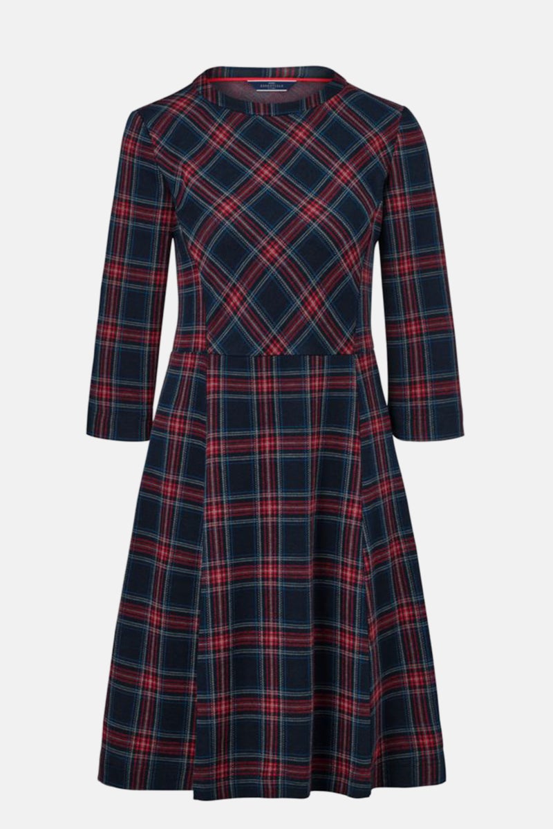 Women Plaid Midi Dress, Navy Combo