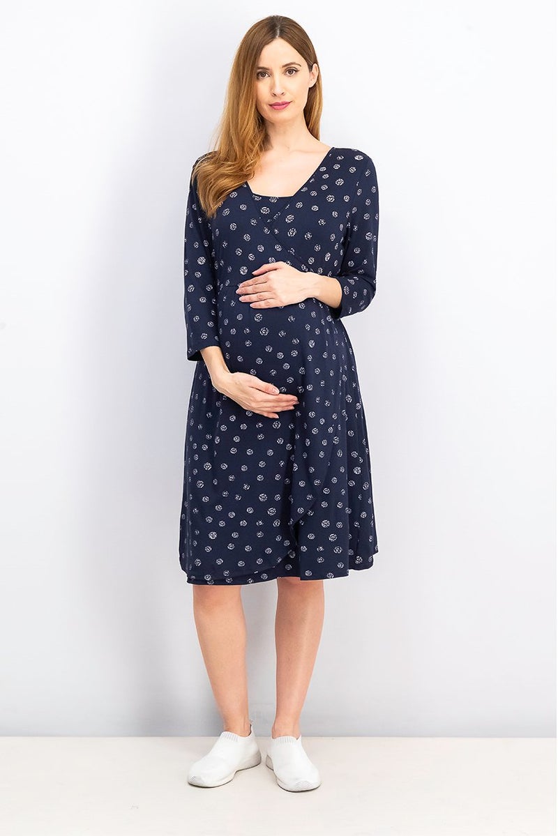 Maternity Allover Print Midi Dress, Navy