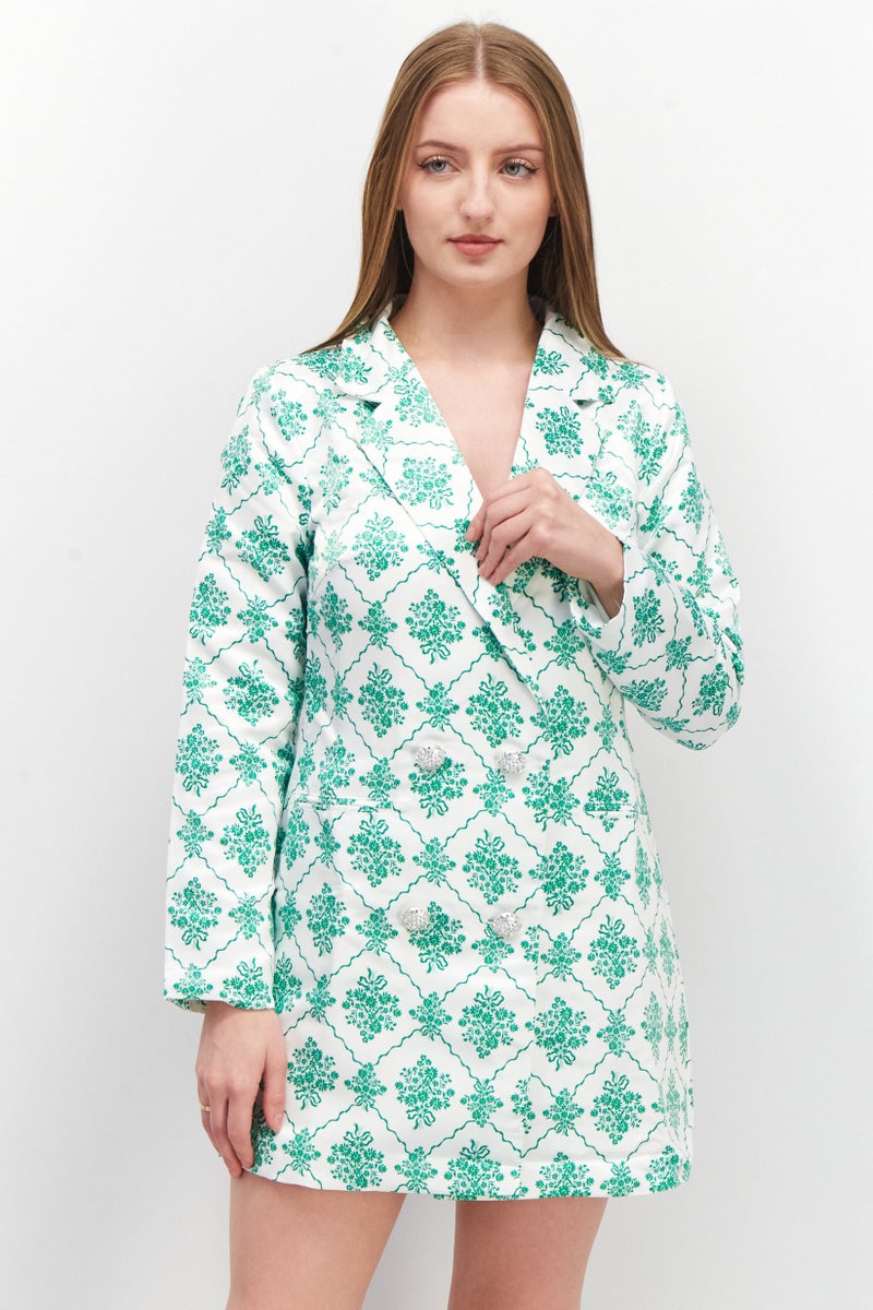 Women Petite Allover Print Mini Dress, White