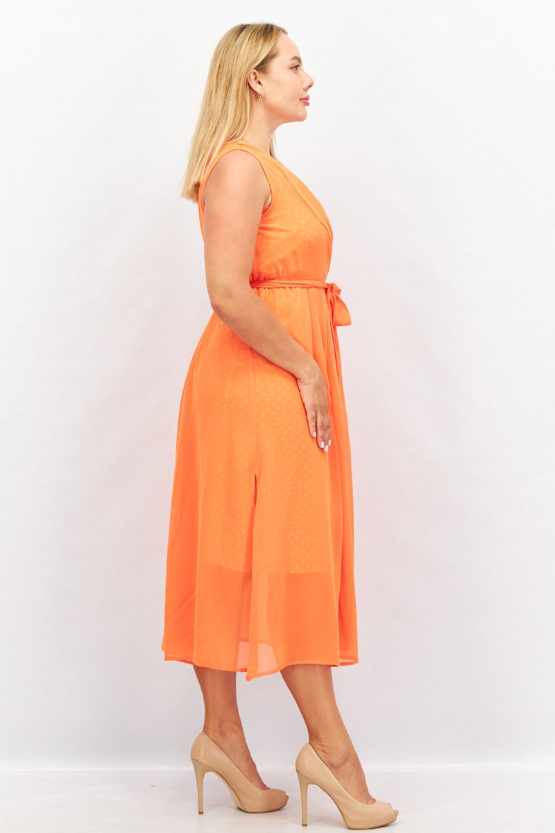 Women Textured Midi Dress, Orange Combo