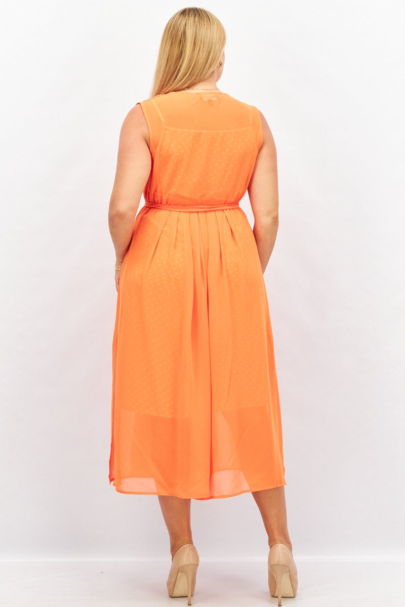 Women Textured Midi Dress, Orange Combo