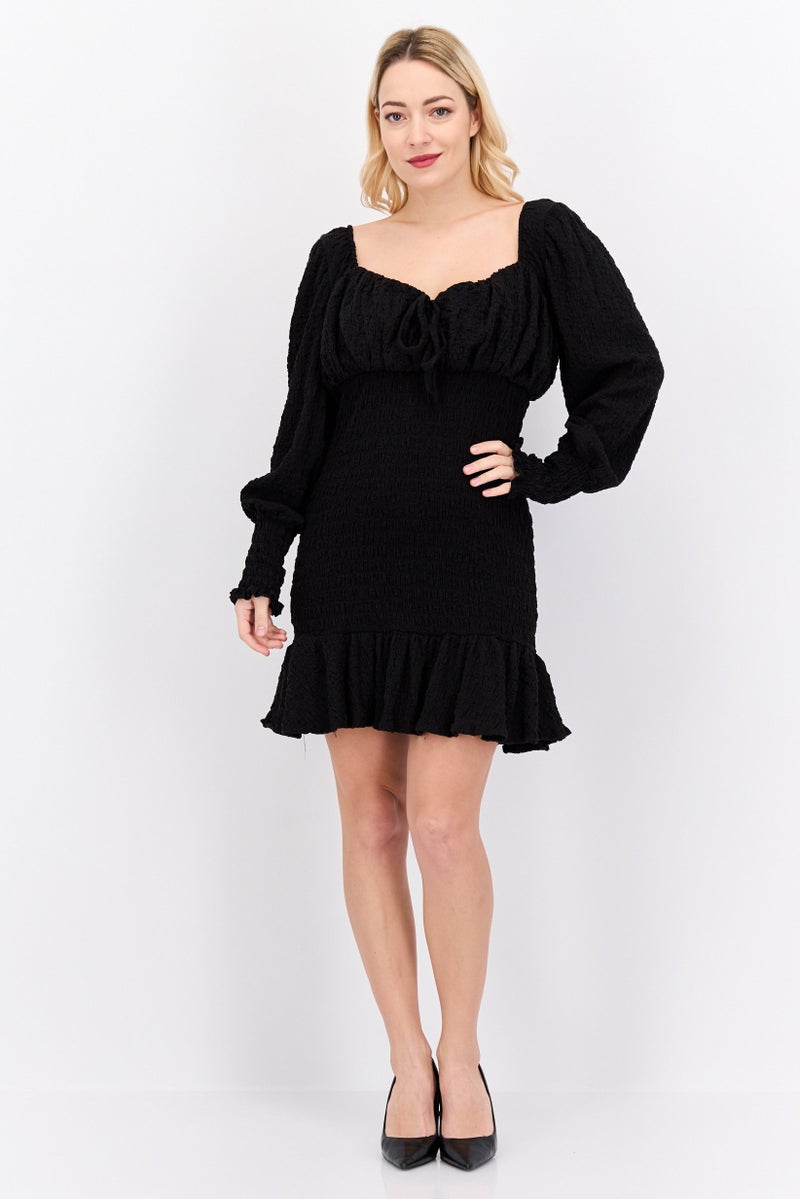 Women Textured Mini Dress, Black