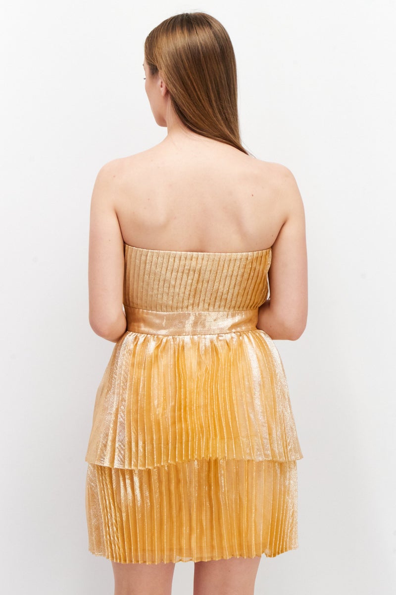 Women Metallic Mini Party Dress, Peach