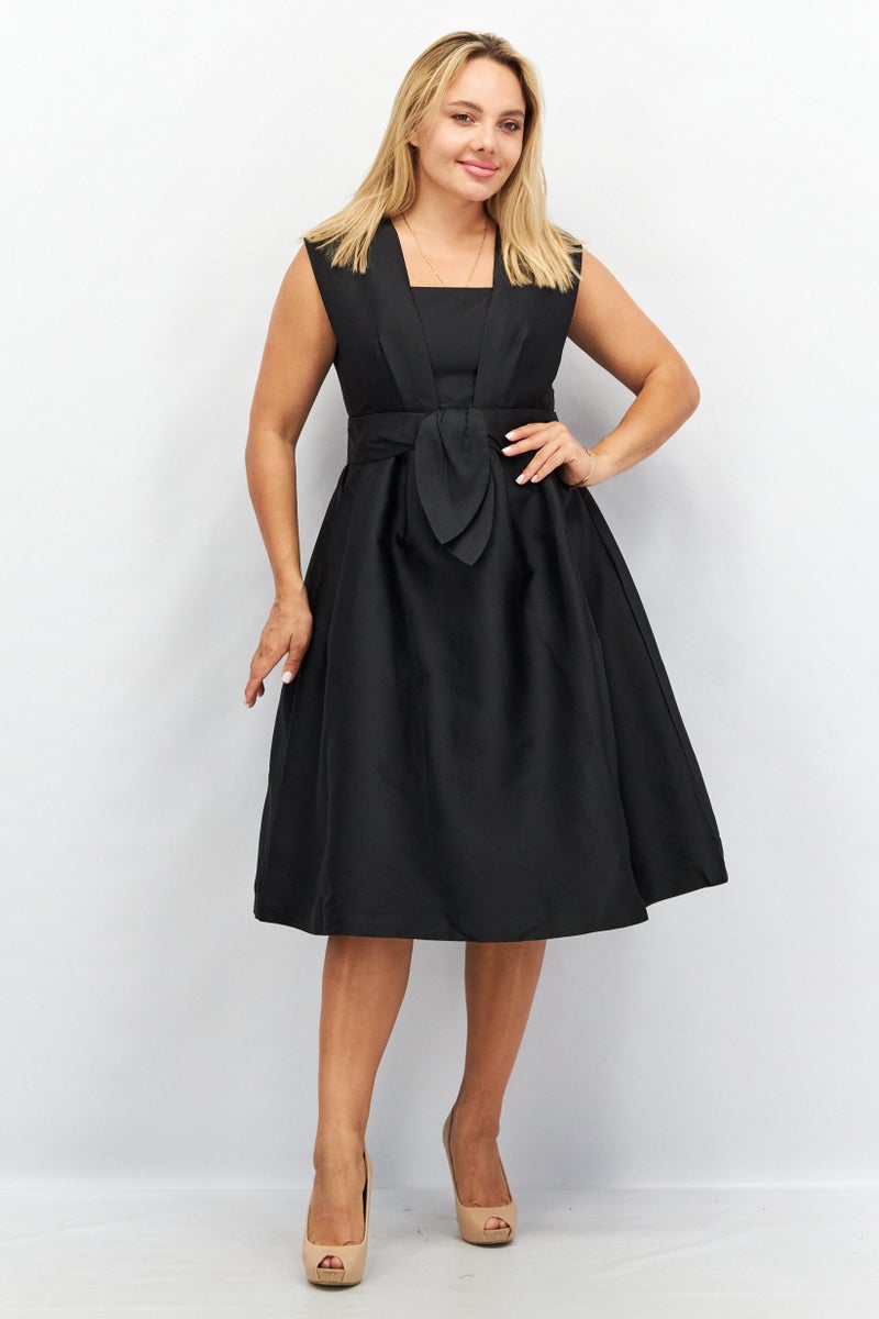 Women Solid Midi Dress, Black