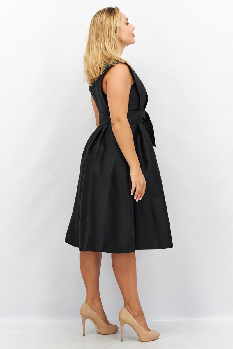 Women Solid Midi Dress, Black