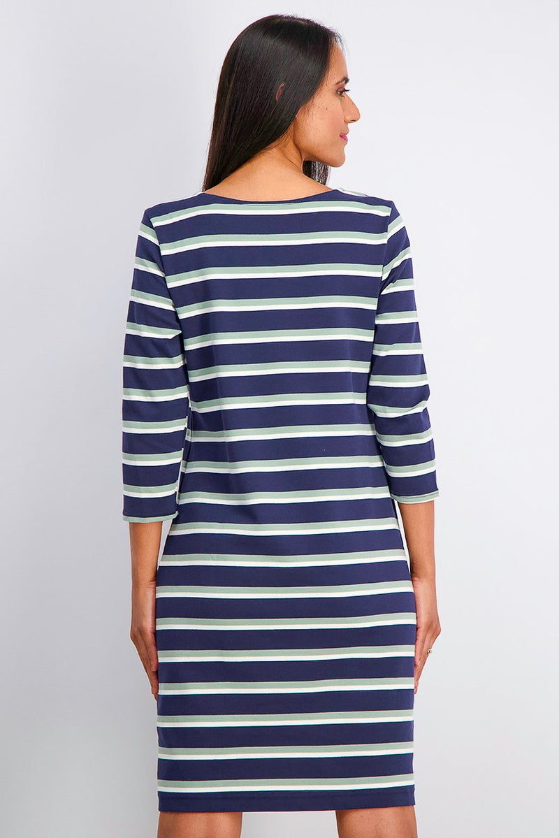 Women Stripe Midi Dress, Navy Combo