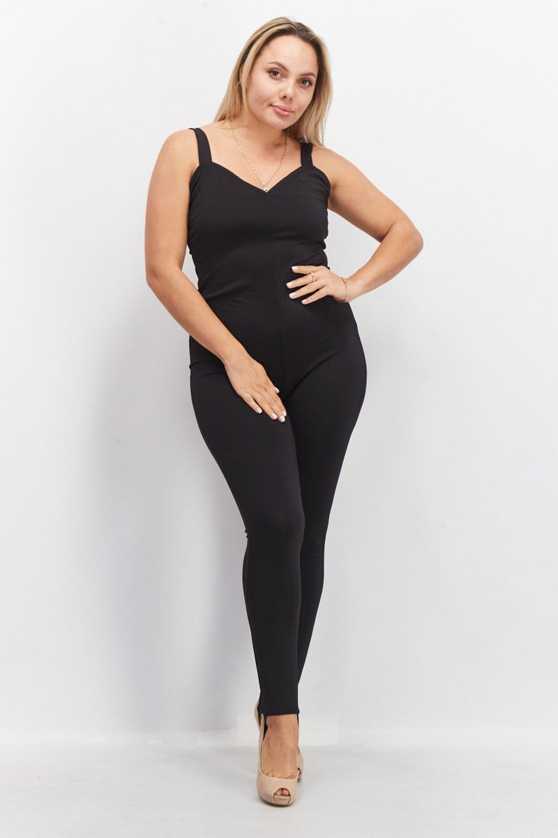 Women Textured Sleeveless Jumpsuit, Black