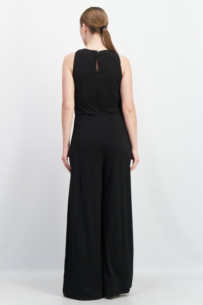 Women Plain Sleeveless Jumpsuit, Black