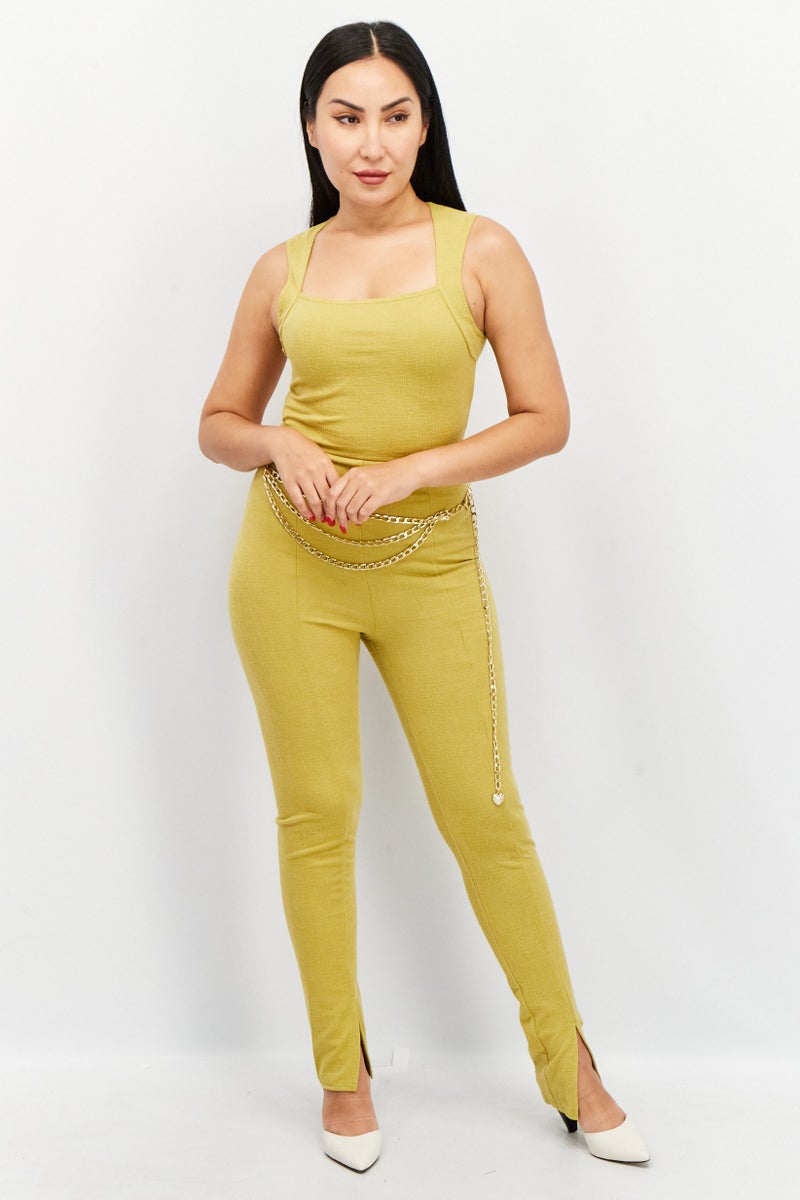 Women Solid Sleeveless Jumpsuit, Olive