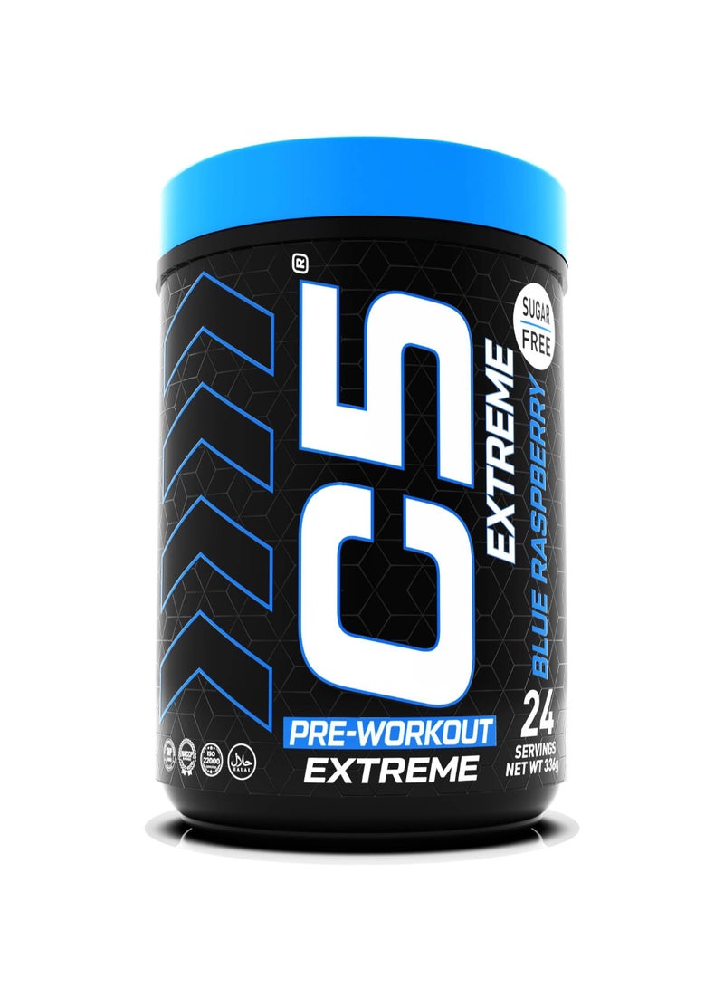 C5 Extreme Pre Workout Powder Blue Raspberry - 24 Servings, 200mg High Caffeine- Sugar Free-Zero Calories-Beta Alanine-Citrulline Malate, High-Performance PreWorkout Booster Supplement