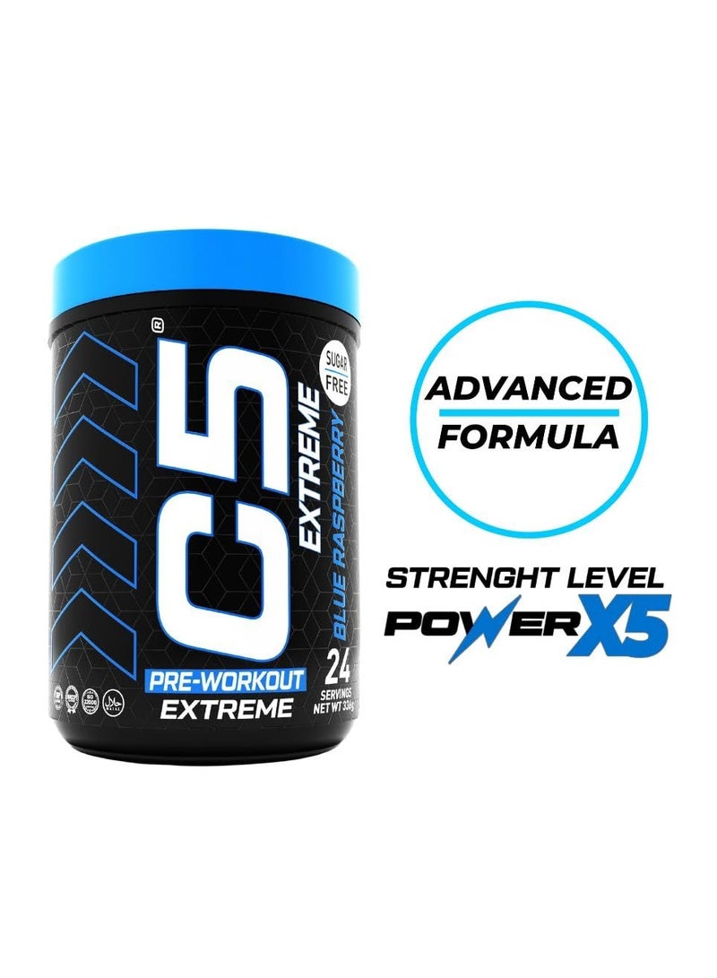 C5 Extreme Pre Workout Powder Blue Raspberry - 24 Servings, 200mg High Caffeine- Sugar Free-Zero Calories-Beta Alanine-Citrulline Malate, High-Performance PreWorkout Booster Supplement