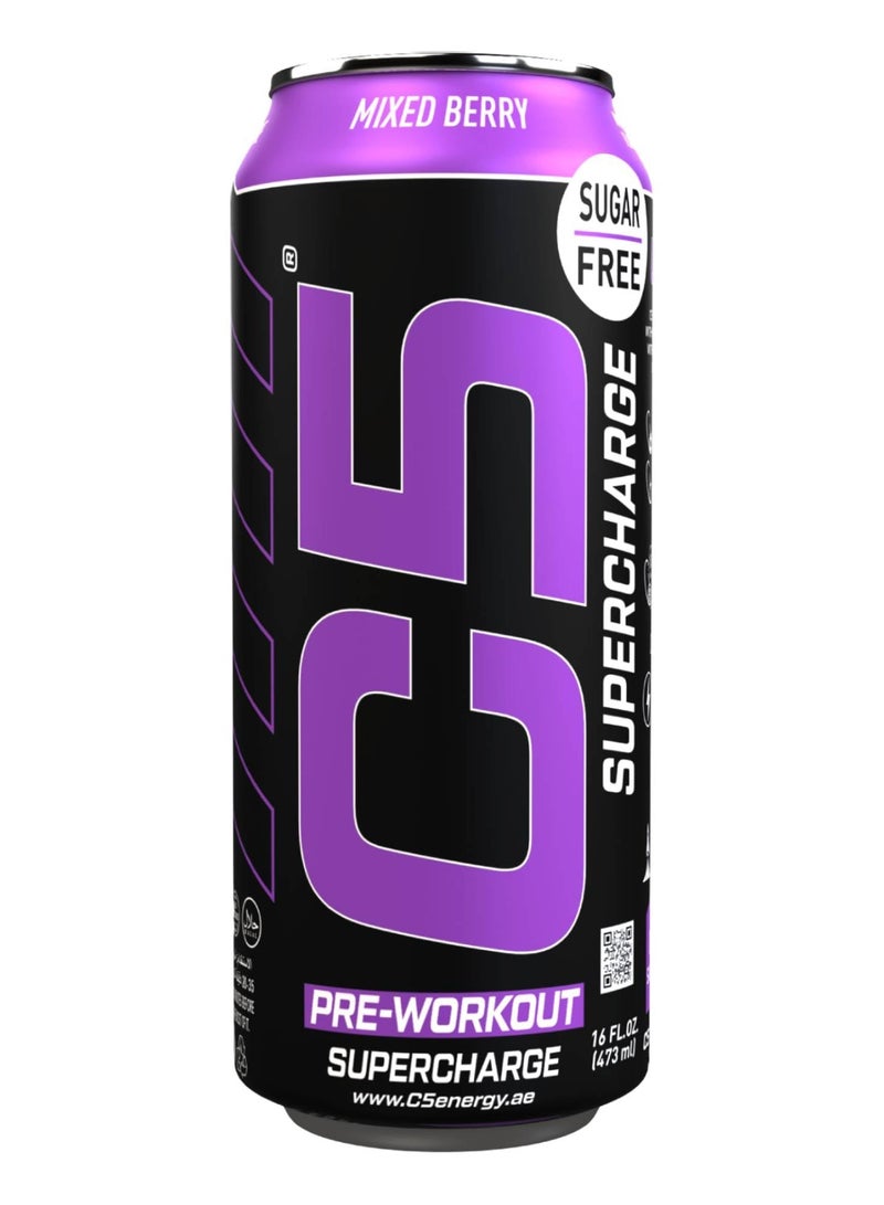 C5 Energy Drink Supercharge Mixed Berry, Pre-Workout, 200mg Caffeine, Sugar Free, Zero Calories with Beta Alanine, L-Arginine 16fl.OZ, 473ml pre workout supplement Pack of 12