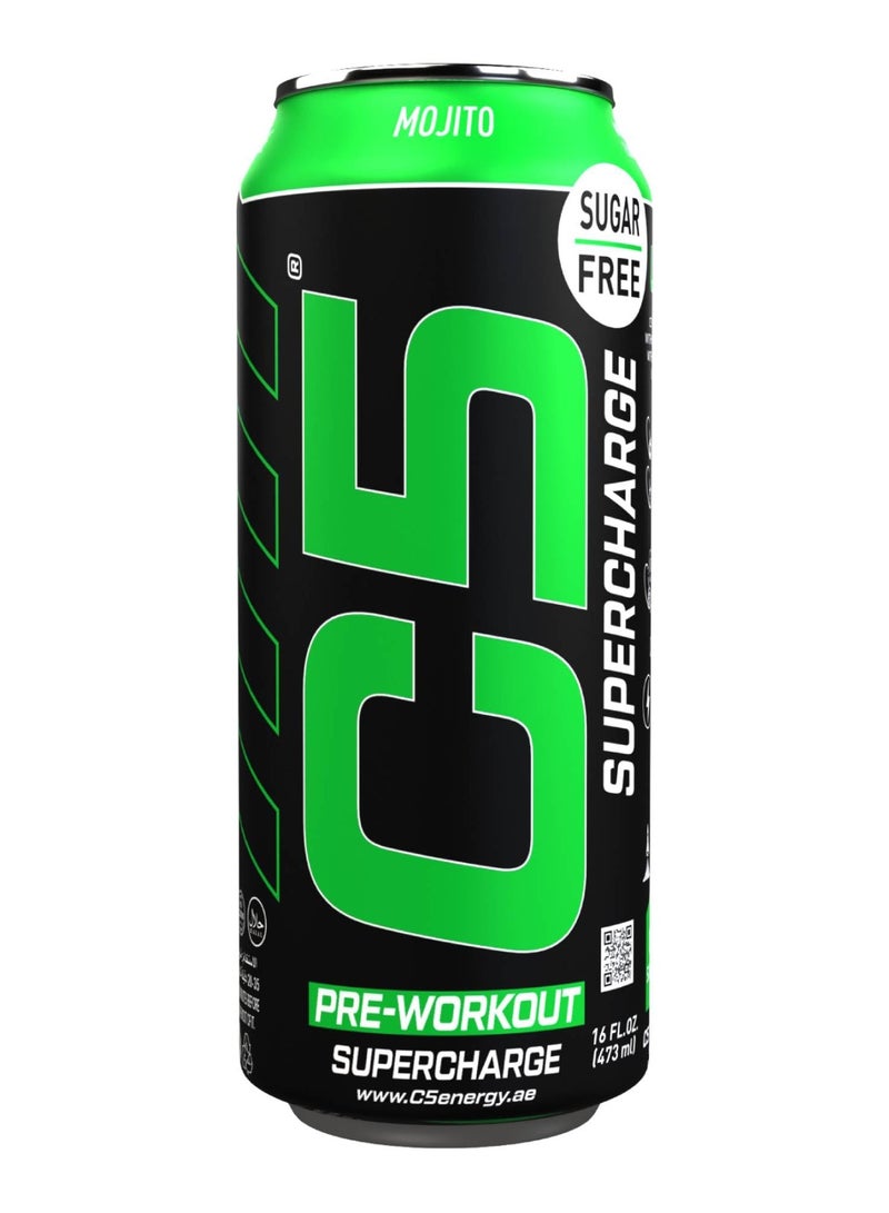 C5 Energy Drink Supercharge Mojito, Pre-Workout, 200mg Caffeine, Sugar Free, Zero Calories with Beta Alanine, L-Arginine 16fl.OZ, 473ml pre workout supplement Pack of 12