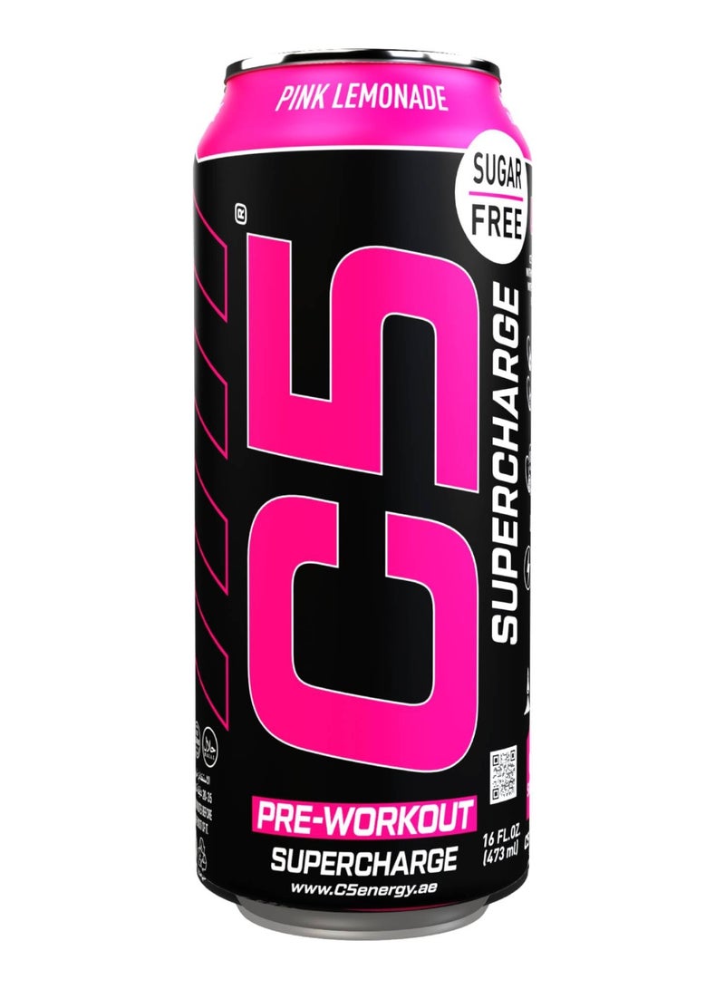 C5 Energy Drink Supercharge Pink Lemonade, Pre-Workout, 200mg Caffeine, Sugar Free, Zero Calories with Beta Alanine, L-Arginine 16fl.OZ, 473ml pre workout supplement Pack of 12