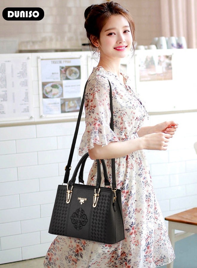 Women's Fashion Handbag Faux Leather Crossbody Bag For Women Large Capacity Embroidery Tote Bags Top Handle Satchel Fashionable Travel Shoulder Bag For Ladies