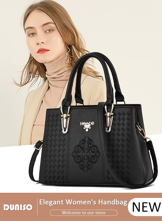 Women's Fashion Handbag Faux Leather Crossbody Bag For Women Large Capacity Embroidery Tote Bags Top Handle Satchel Fashionable Travel Shoulder Bag For Ladies