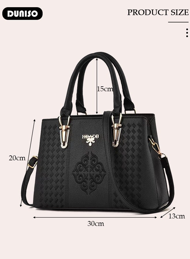 Women's Fashion Handbag Faux Leather Crossbody Bag For Women Large Capacity Embroidery Tote Bags Top Handle Satchel Fashionable Travel Shoulder Bag For Ladies