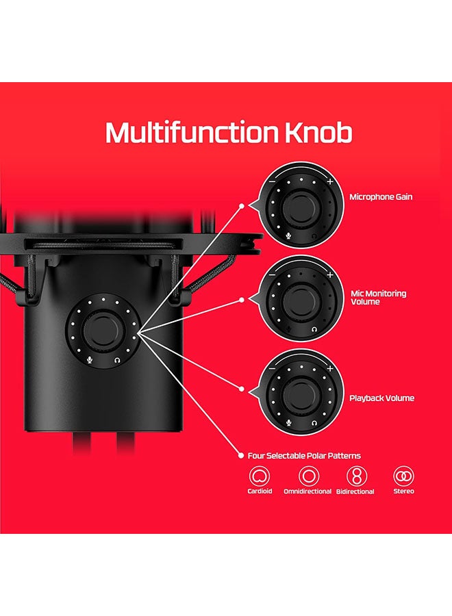 HyperX QuadCast 2 – USB Microphone for Gaming, Streaming and Podcasting, with On-Board Controls, LED Lighting, Removable Shock Mount, PC, Mac, PS5, PS4, USB-C - Black