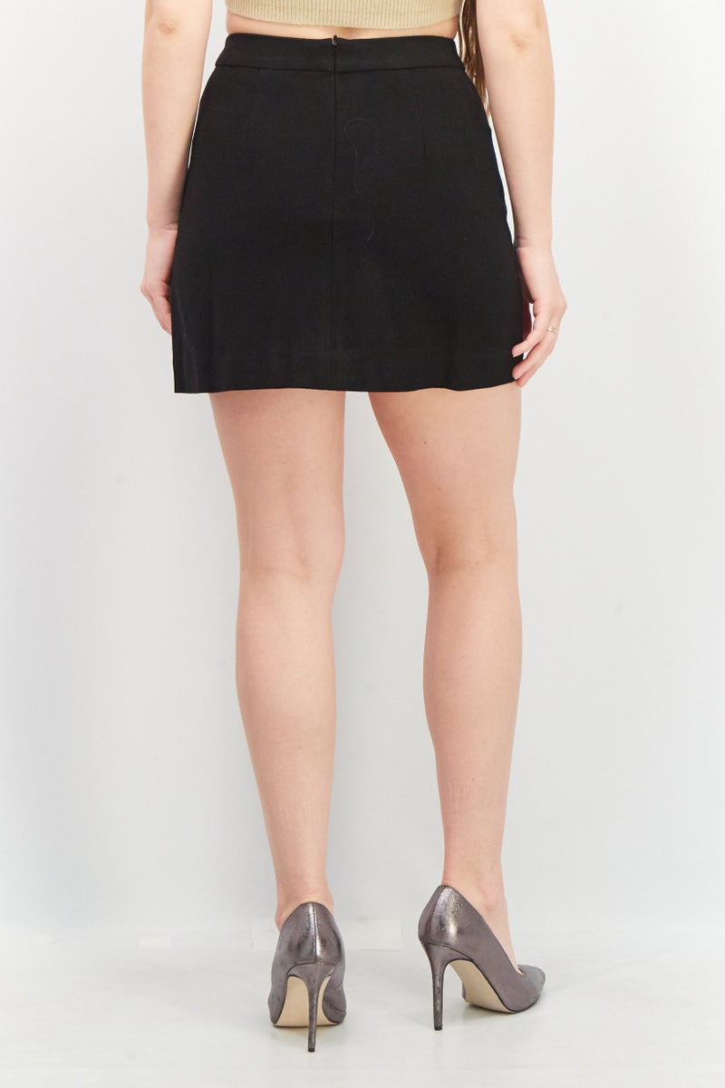 Women Solid Mini Skirt, Black