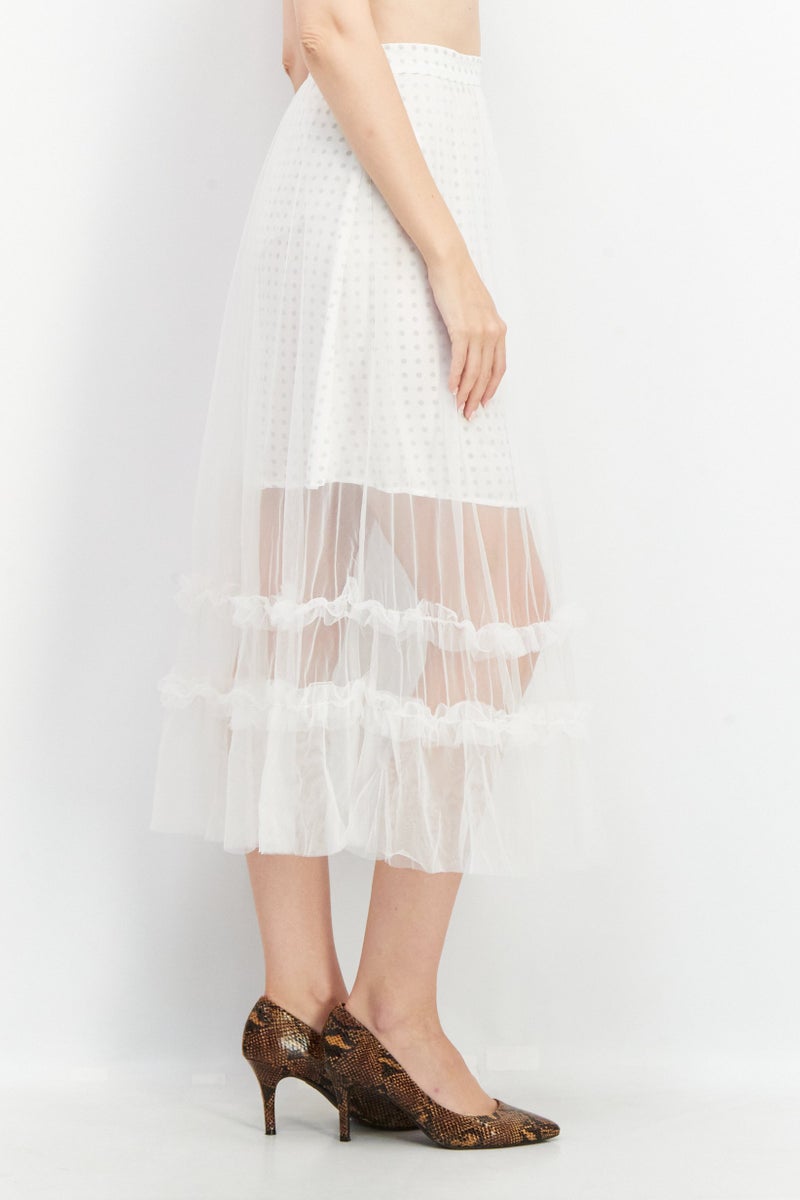 Women Polka Dot Midi Skirt, White