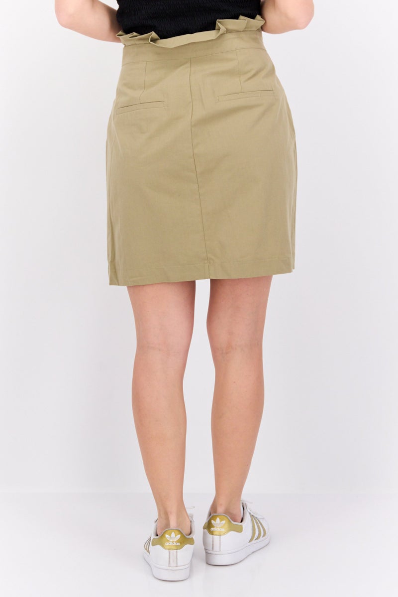 Women Plain Mini Skirt, Olive