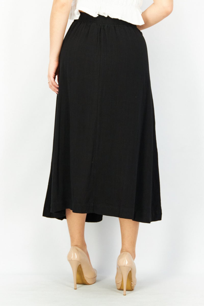 Women Solid Midi Skirt, Black