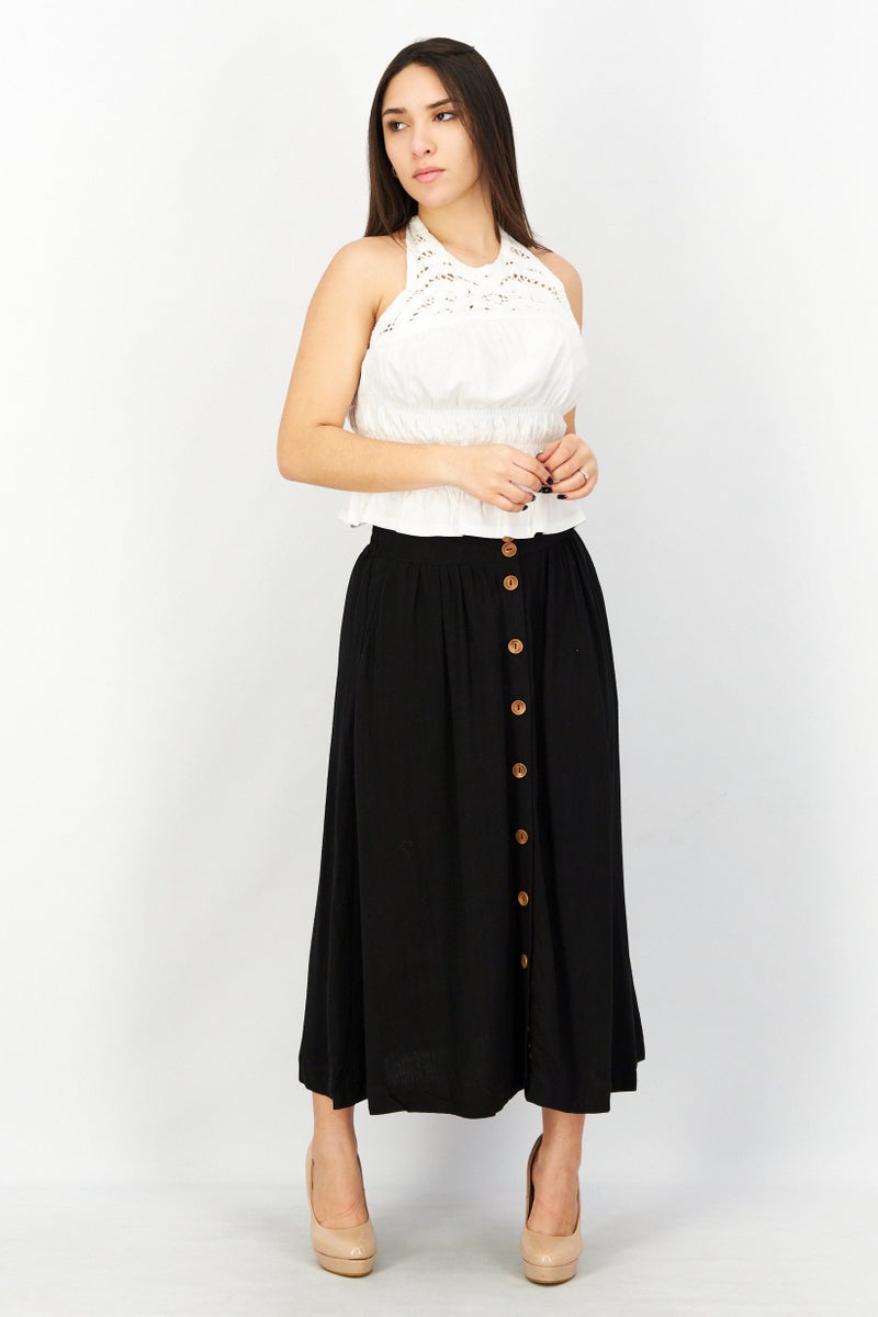 Women Solid Midi Skirt, Black