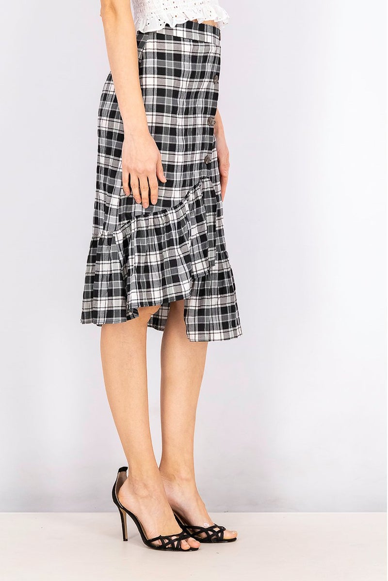 Women Regular Fit Checkered Skirt, Black