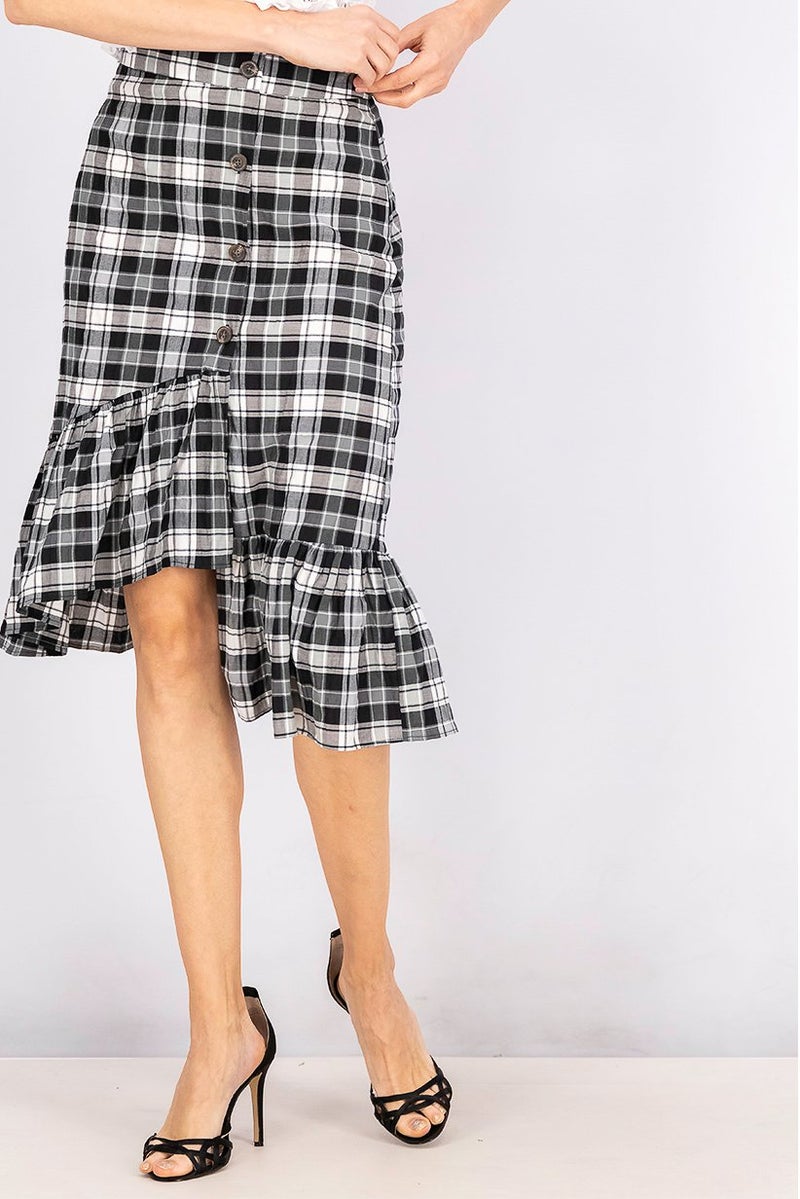 Women Regular Fit Checkered Skirt, Black