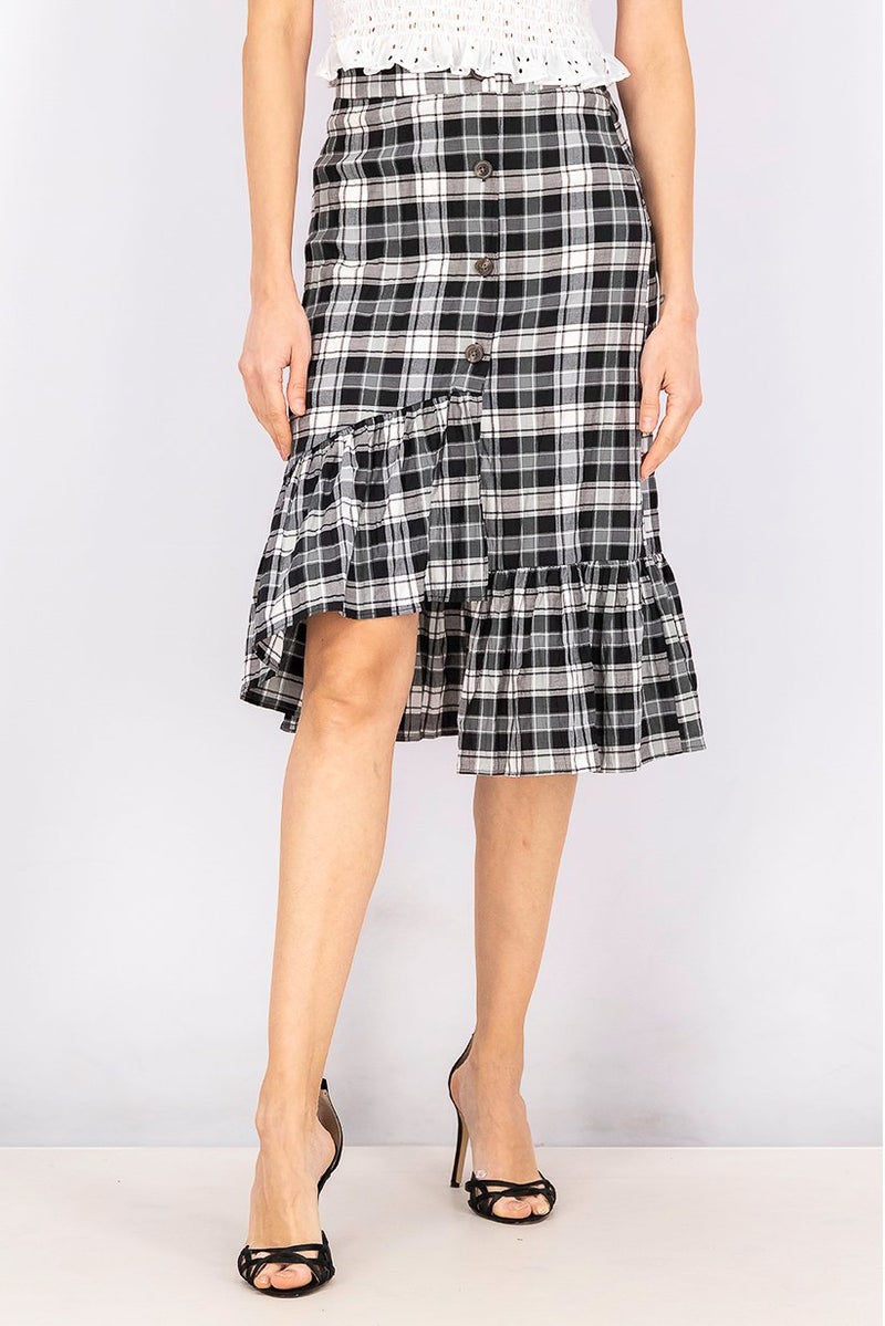 Women Regular Fit Checkered Skirt, Black