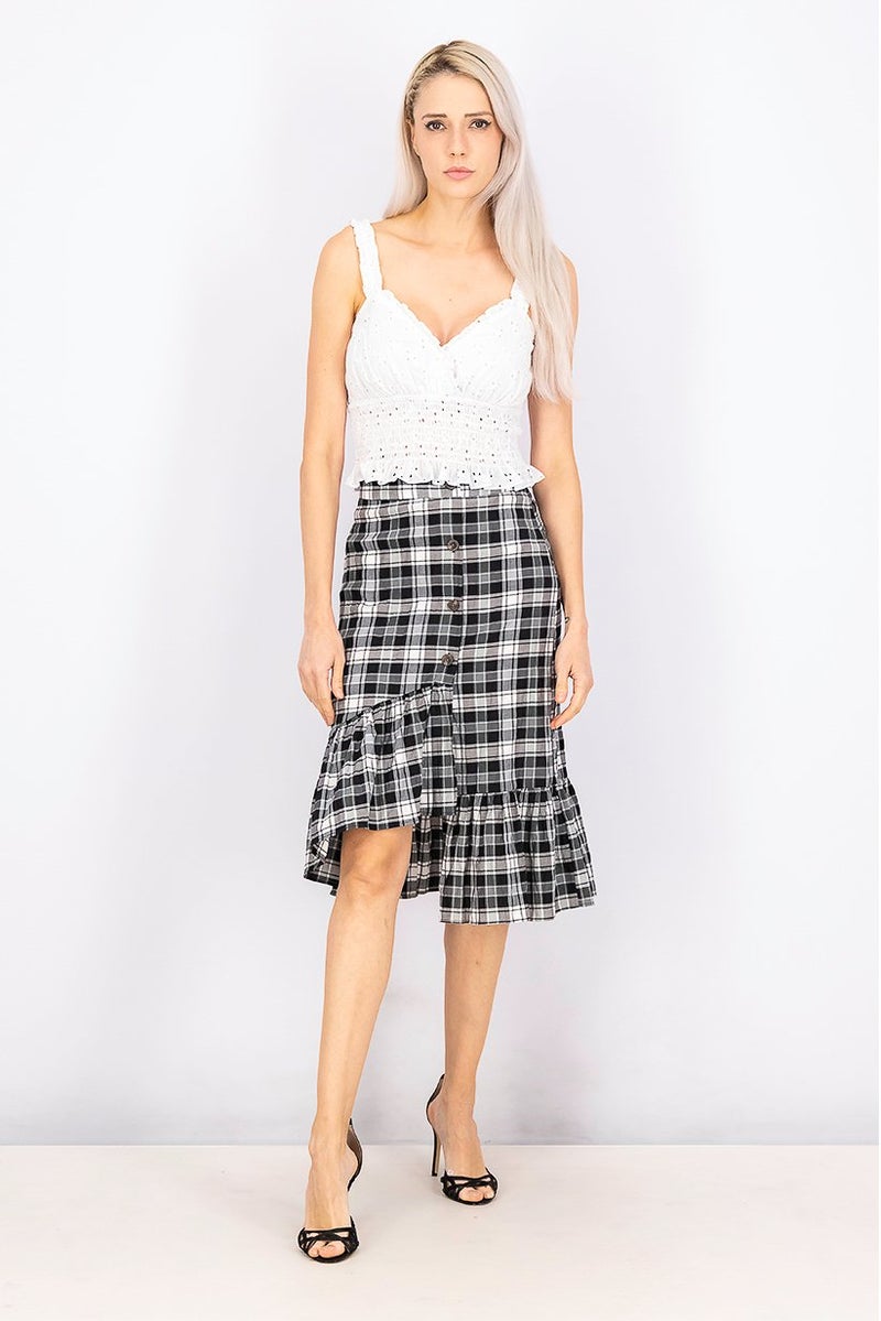 Women Regular Fit Checkered Skirt, Black