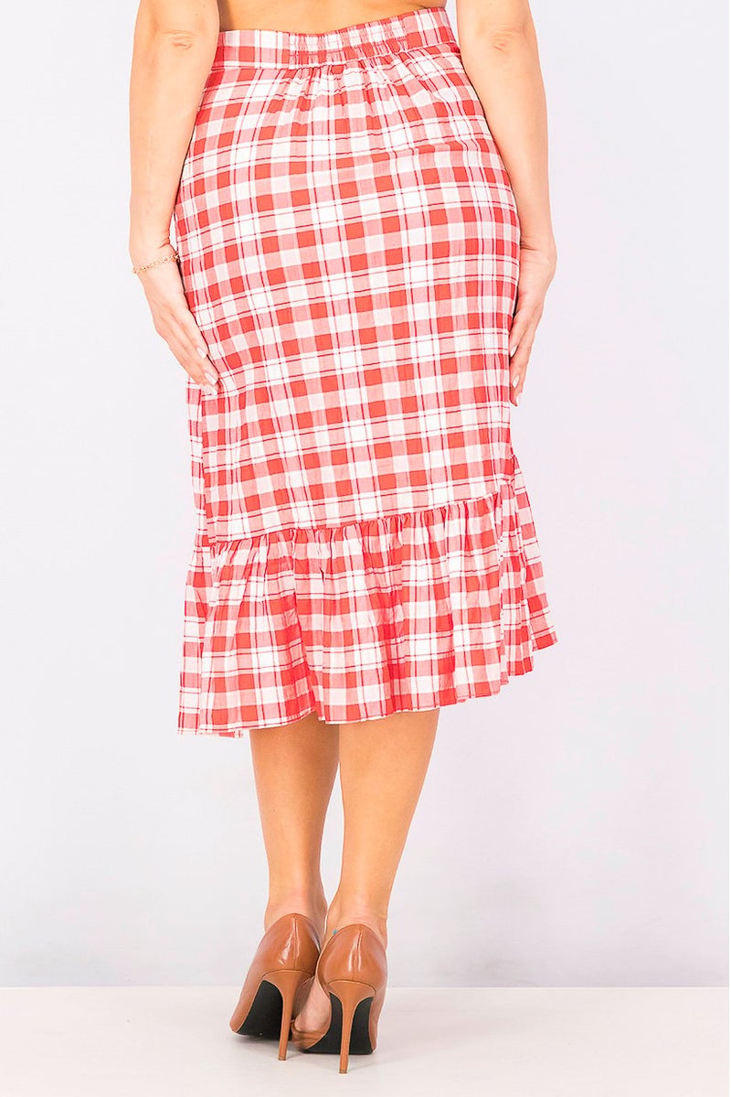 Women Checkered Bubble Skirt, Red